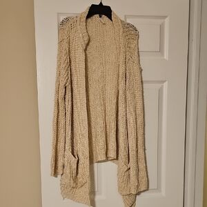 Cozy Open-Front Cream Knit Cardigan with Front Pockets